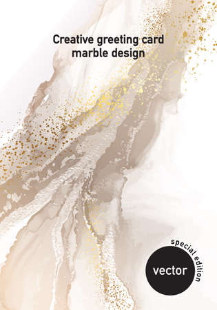 Minimalistic nuse champagne color painting, ivory liquid flow wedding design, original watercolor  vector backgroundのイラスト素材