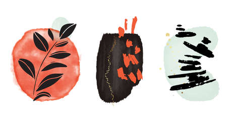 Mint abstract bohemian watercolor  circles. Nordic texture orange black. Surface design in vectorのイラスト素材