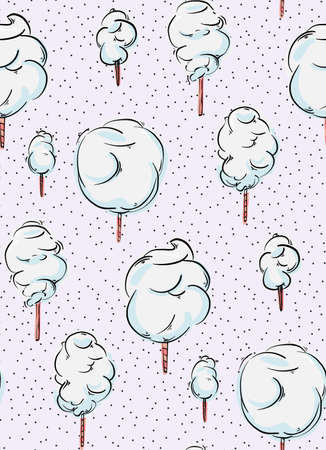 Cotton candy nursery seamless pattern,  color pop background. Childrren wonderland sugar food design, Dessert stick foodie print  violet blue vectorのイラスト素材