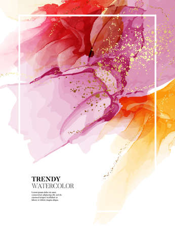 Luxury marble and gold abstract background texture. Red orange marbling liquid flow, acrylic ink pouring art with natural luxury style swirls of marble and gold powder. Modern poster, 2022 design vectorのイラスト素材