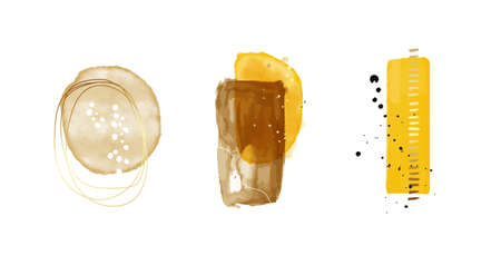 Abstract yellow acrylic banner, fluid art vector texture shapes  set. Trendy background for website,  design cover, poster, brochure and etc. Trendy colors gold foil vectorのイラスト素材