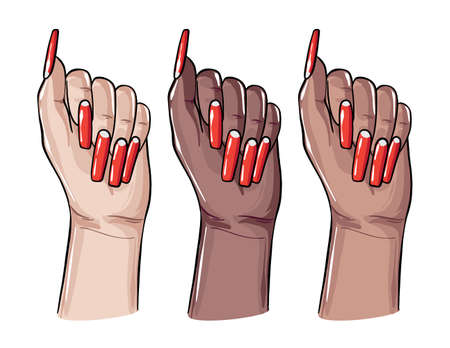 Diversity women hands with nail polish sign advertisingのイラスト素材