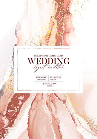 Pouring art boho vector background. Blush pink watercolor gold invitation. trendy Modern arylic ink abstract card, pastel rustic bohemian  wedding colors  alcohol ink flow  business artのイラスト素材
