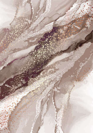 Pouring ink acrylic oainting, luxury earthy tone brown abstract background, gold foil, rustic interior decor vectorのイラスト素材