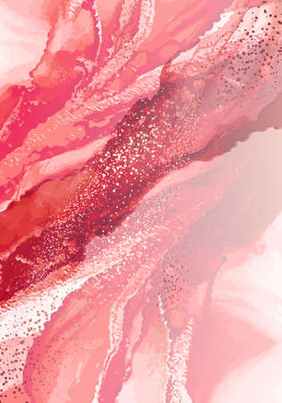 Liquid red marble design abstract painting background with gold splash texture. Absract texture in vector contrast pinkのイラスト素材