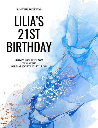 Abstract blue watercolor texture, wedding birthday invitation card navy gradient paint grunge background. Alcohol ink liquid flow in vectorのイラスト素材