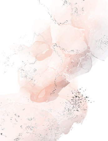 Abstract coral pink silver watercolor marble texture white background. Ink splashing digital paper hand drawn texture, vertical  templateの写真素材