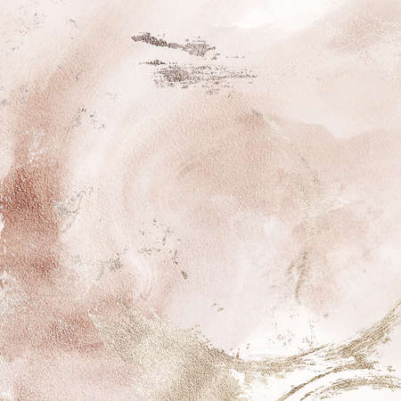 Modern subtle beige surface, abstract hand painted background surface silver  gold shining metallic blobs, pastel digital paper. Marble stone textureの写真素材
