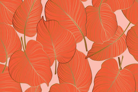 Gold colocasia palm leaves tropical plant seamless pattern , monstera backgroundの写真素材