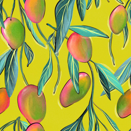 Mango fabric pattern pink green plantの写真素材