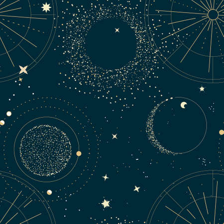 Tender  universe constelllation vintage textile print , boho night sky, moon in galaxy, astrology modern minimal print  artのイラスト素材
