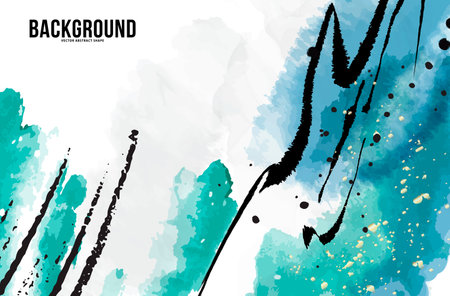 Watercolor painting  minimalistic hipster colored frame design , sea blue ink Social media banner templateのイラスト素材