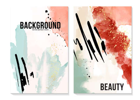 Watercolor Social media stories templete, modern poster creative Vector set. Abstract Background template with copy space for text and images design  colored ink shapes,のイラスト素材