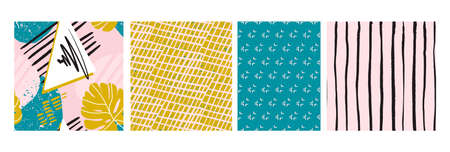 Modern creative fabric swatches, geometric collection turquoise pink mustard vivid pattern Contemporary patternのイラスト素材