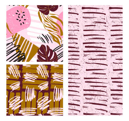 Pink summer background neon pop teen print, botanical seamless  tribal print, beach flowers, hawaiian style design, tropical jungle mustard wine colorのイラスト素材