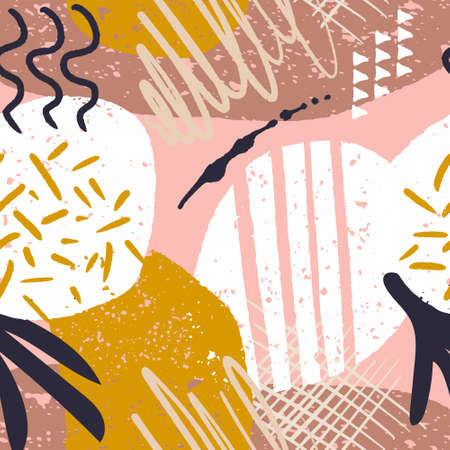 freehand pastel pattern modern minimal design. trendy ink  shapesscarpbook paperのイラスト素材