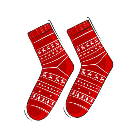 Christmas stockings winter holiday design, festive season  red sock cozy home traditional Christmas eve Xmas decemberのイラスト素材