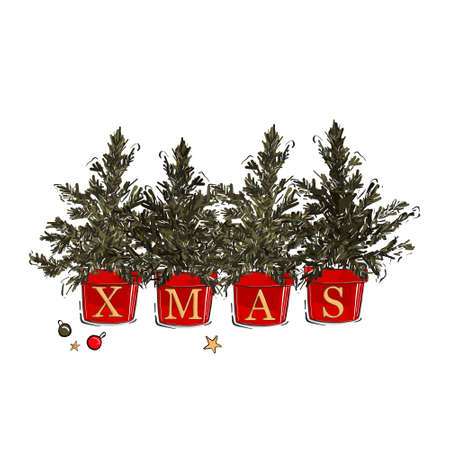 Christmas tree clipart, Xmas  evergreen tree pot winter decoration  icon , festive  design, greeting cardのイラスト素材