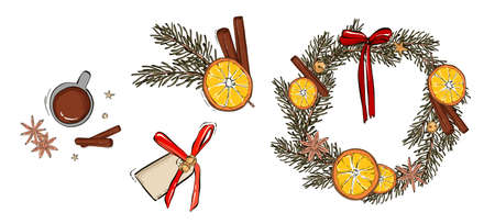 Merry Christmas wreath holiday season festive design winter sale tag  iconsの写真素材