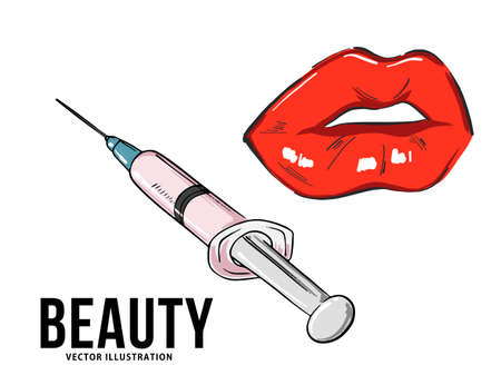 Lip enchancement beauty art, plump lips injection social media postのイラスト素材