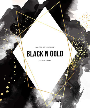 Black background gold foilage classi invitation luxury.のイラスト素材