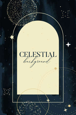 Celestial gold banner card Metallic luxury shine dots inkのイラスト素材