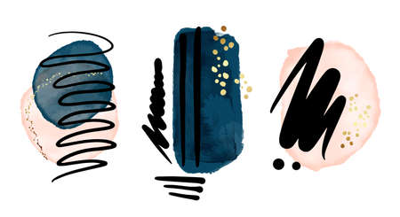 Abstract blob hand-drawn doodle geometric Navy ink shapesのイラスト素材