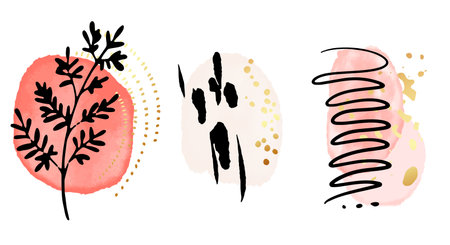 Minimalist abstract geometric wall art shapes, watercolor background postcard, contemporary pattern. coral pink Frame artwork simple design epsのイラスト素材