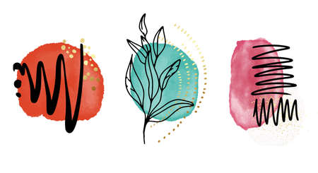 Futuristic abstract shapes, warm colors vivid design. watercolor texture blobs, bright designのイラスト素材