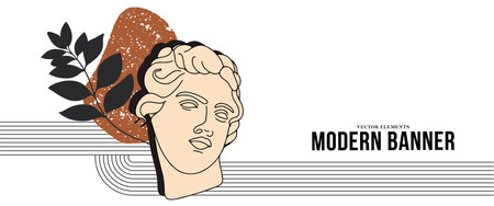 Face statue antique art, male David head trendy design,のイラスト素材