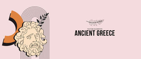 Ancient statue greek banner, modern  mythology design, greece cutlure sculpture faceのイラスト素材