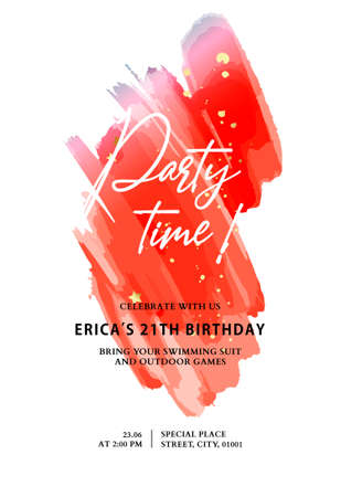 Party backgroung invitation vector flyer icon, red watercolor ink decor . Minimalist greeting card artのイラスト素材