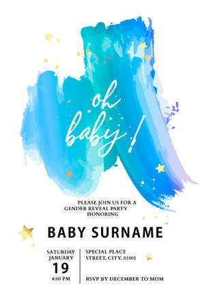 Abstract watercolor blue ink Modern card design. Hand drawn frame background. Gold, pink brochure, flyer, invitation template. Business identity style.のイラスト素材