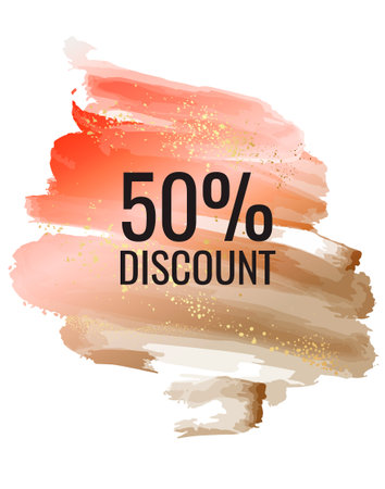 Watercolor ink red green blot stain wet tag, discount shop banner, business deal advertising poster, promotion label , special deal marketing material with aquarelle background in vectorのイラスト素材