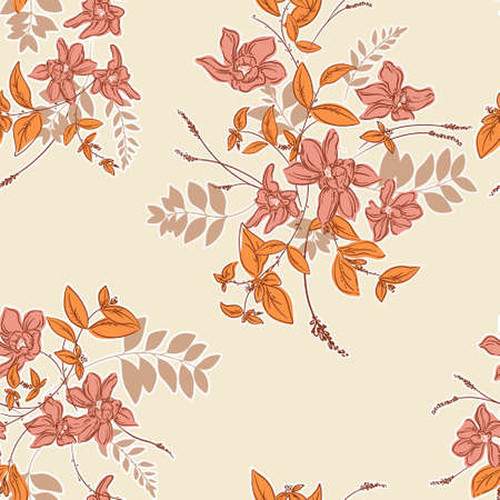 Floral background ditsy garden bllom. Botanical dsign nature boho vintage plant bouquet , minimal decorationのイラスト素材