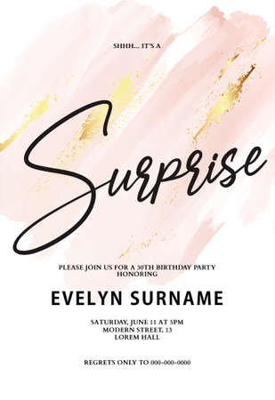 Pink gold invite card , birthday greeting card, surprise template. Luxury watercolor marble templateのイラスト素材