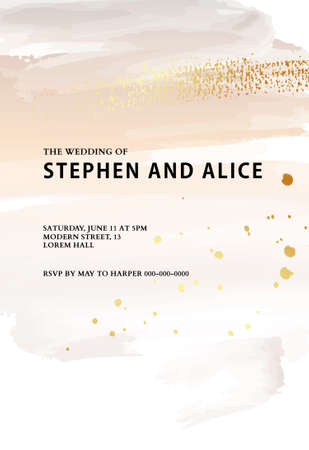 Wedding card marriage card, watercolo lbeige gold background Rustic boho invitation template, modern minimalistic designのイラスト素材