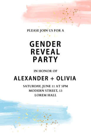 Modern Gender Reveal Invitation baby boy girl greeting card, nirtjday invitationのイラスト素材