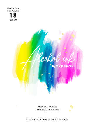 Rainbow birthday card, workshop invitation design. Modern watercolor templateのイラスト素材