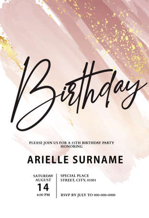 watercolor background dusty pink texture with gold glitter wedding invitation, birthday card, event, bride to be card in vector. abstract paint Paper  romantic bannerのイラスト素材