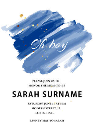 Baby boy shower invitation in blue color, watercolor design. Space blue sky mdnight colors invitation  in vectorのイラスト素材
