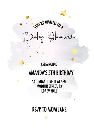 Baby shower invite background watercolor stars greeting card . Childhood party announcement, modern designのイラスト素材