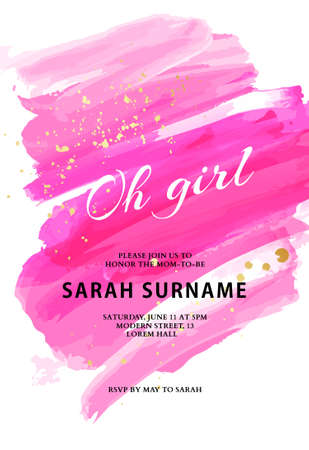 Baby announcement , baby shower it's a girl pink greeting invitation card in vector, abstract paper template. Dauhter expectingのイラスト素材