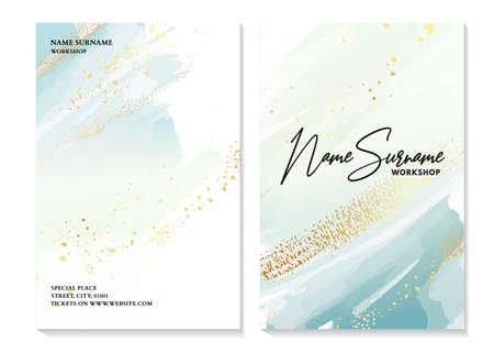 Watercolor save the date blue gold card wedding invitation, poster, birthday greeting card, minimal stationery  alcohol ink splash modern invitation  in vectorのイラスト素材