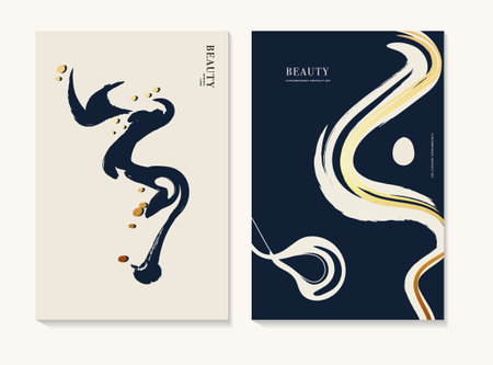 Elegant background abstract beauty shape, minimal organic poster, flyer print. Line art drawing set in vectorのイラスト素材