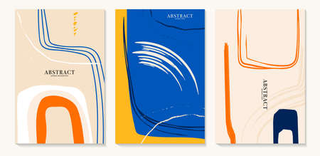 Abstract minimal poster modern creative card with trendy shapes, geometric graphic artwork. Contemporary flyer in vectorのイラスト素材