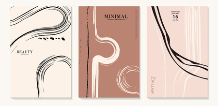 Abstract poster minimal art beige template set greeting card, poster, geometric decor in vectorのイラスト素材