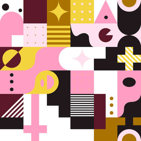 Retro mosaic vintage wallpaper, color blocks background pink yellow green. Decorative backdrop composition. Creative artworkのイラスト素材