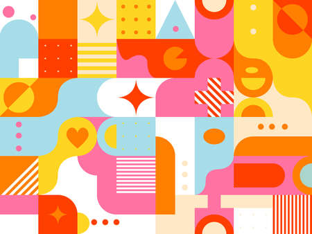 geometric block seamless pattern. Retro geo  background, creative shapes . Colorful vivid design, minimal abstract mosaic shapes, modern tileのイラスト素材