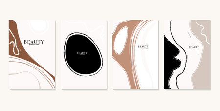 Abstract minimal background brown design. ink template modern drawing boho design card. Beauty Drawing trendy Cover set, poster, flyer in vectorのイラスト素材